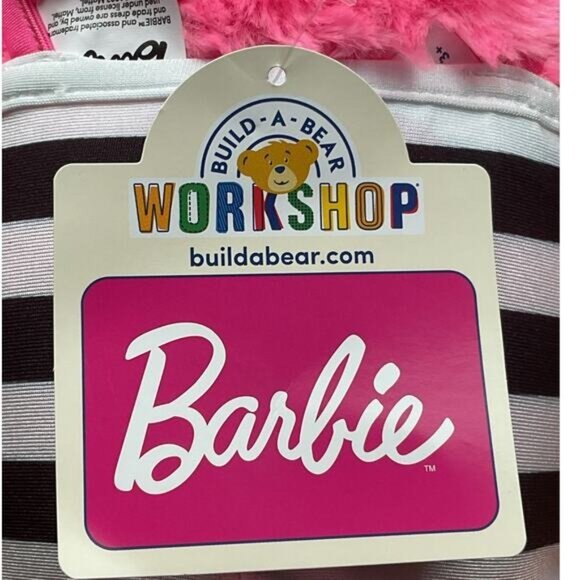 Build-A-Bear Barbie Pink Plush Teddy Bear In Striped Swimsuit 2003 15" - Picture 2 of 9